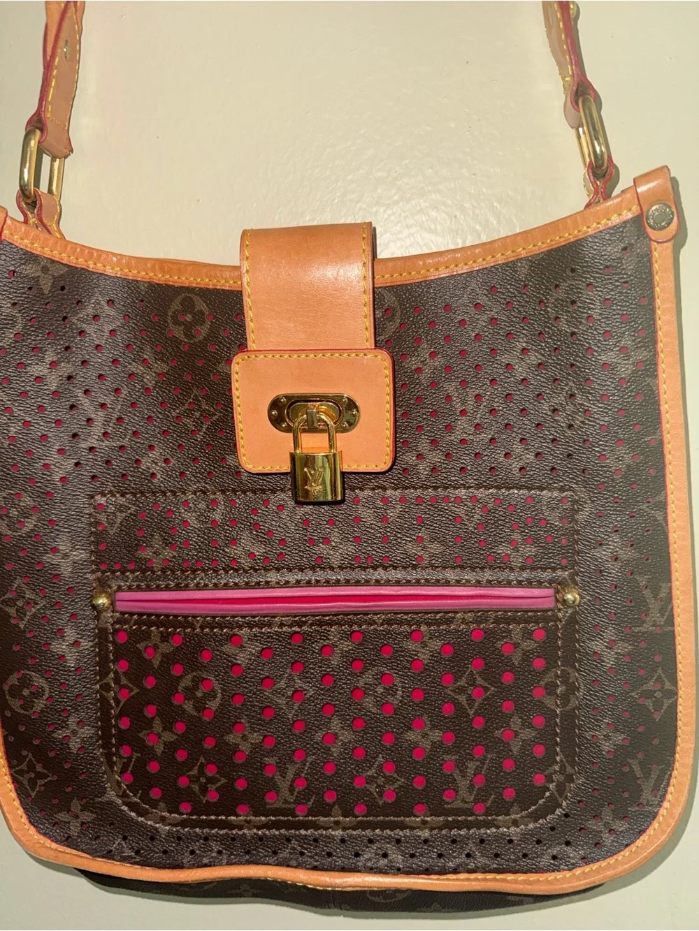 Louis Vuitton Brown & Tan Crossbody with Pink Accent
